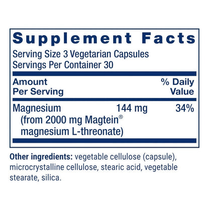 Life Extension Neuro-Mag Magnesium L-Threonate, Memory Health, Quick Thinking, Cognitive Health Support, Vegetarian, Non-GMO, 90 Vegetarian Capsules (144 mg from 2000 mg Magtein magnesium L-threonate
